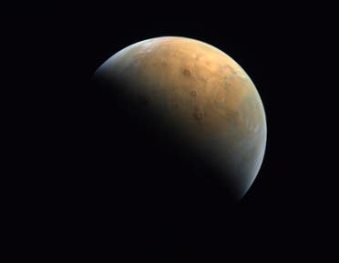 The first picture of Mars captured by the UAE’s “Hope” probe of the planet’s surface. (Via @HHShkMohd Twitter)