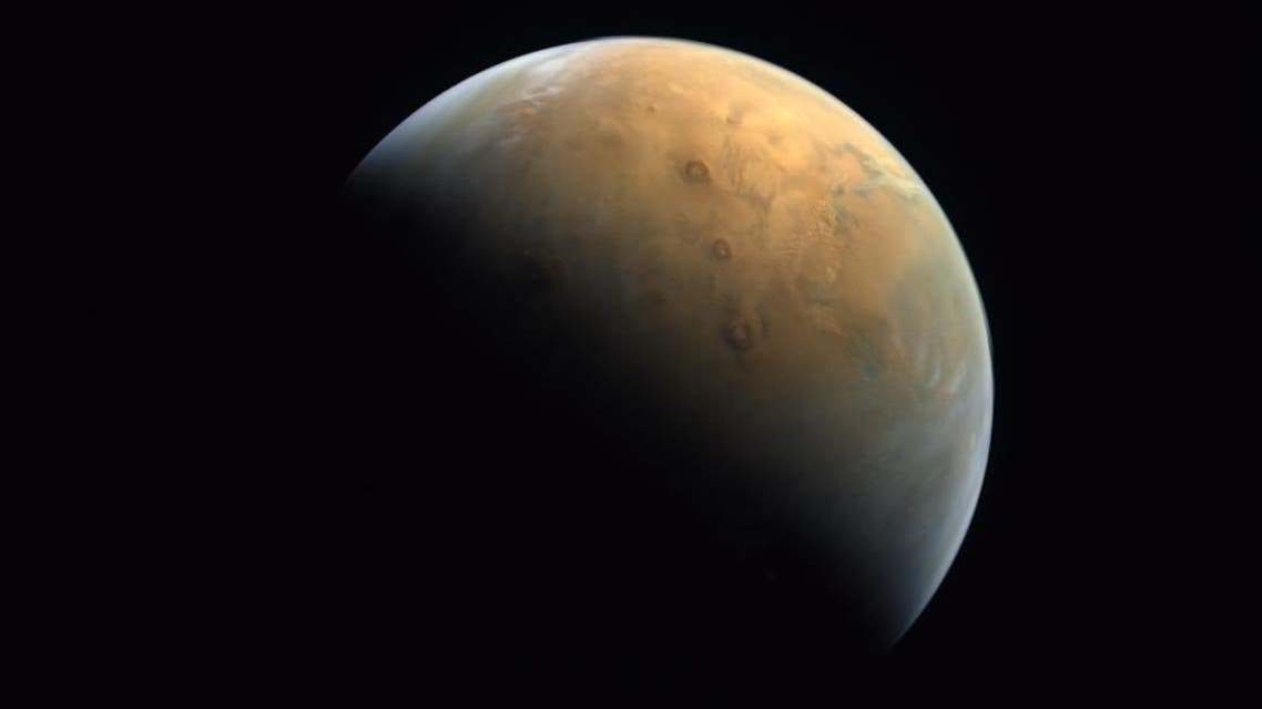 The first picture of Mars captured by the UAE’s “Hope” probe of the planet’s surface. (Via @HHShkMohd Twitter)