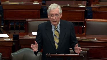U.S. Senate Minority Leader Mitch McConnell (R-KY) speaks about former U.S. President Donald Trump, accusing him of dereliction of duty, immediately after the U.S. Senate voted to acquit Trump by a vote of 57 guilty to 43 not guilty, short of the 2/3s majority needed to convict, during the fifth day of the impeachment trial of former President Donald Trump on charges of inciting the deadly attack on the U.S. Capitol, on Capitol Hill in Washington, U.S., February 13, 2021. U.S. Senate TV/Handout via Reuters EDITORIAL USE ONLY NO COMMERCIAL SALES