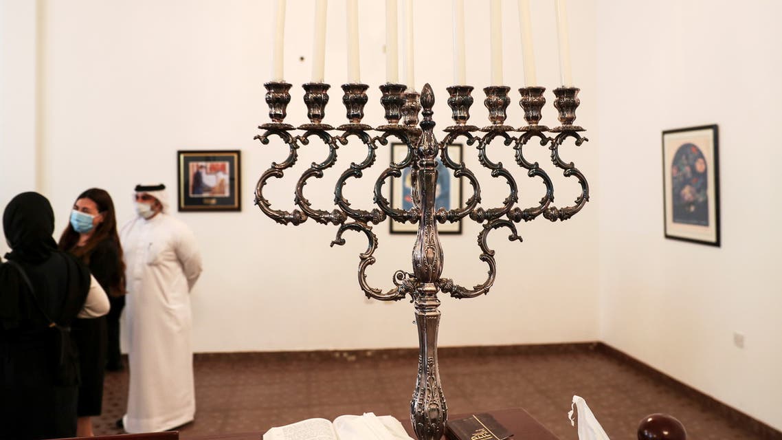 A candle holder used during the Jewish festival of Hannukah, is seen during the visit of an Israeli delegation to the Jewish Community Synagogue of Bahrain, in Manama, Bahrain October 18, 2020. (Reuters)