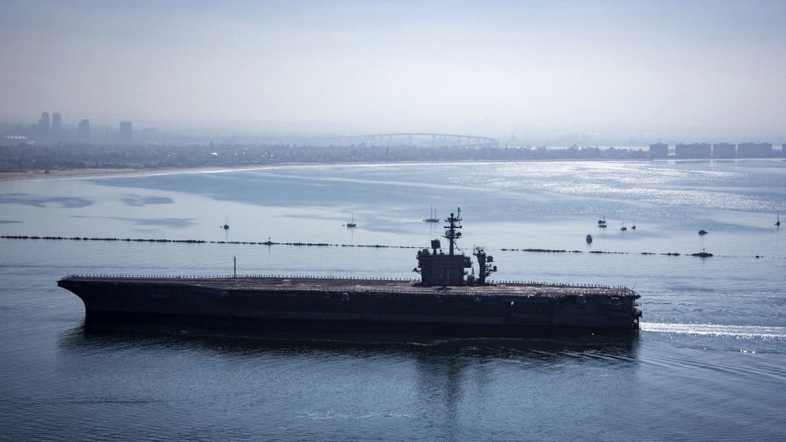 Aircraft carrier USS Theodore Roosevelt returns to Naval Air Station North Island in San Diego, California, on July 9, 2020. (AFP)