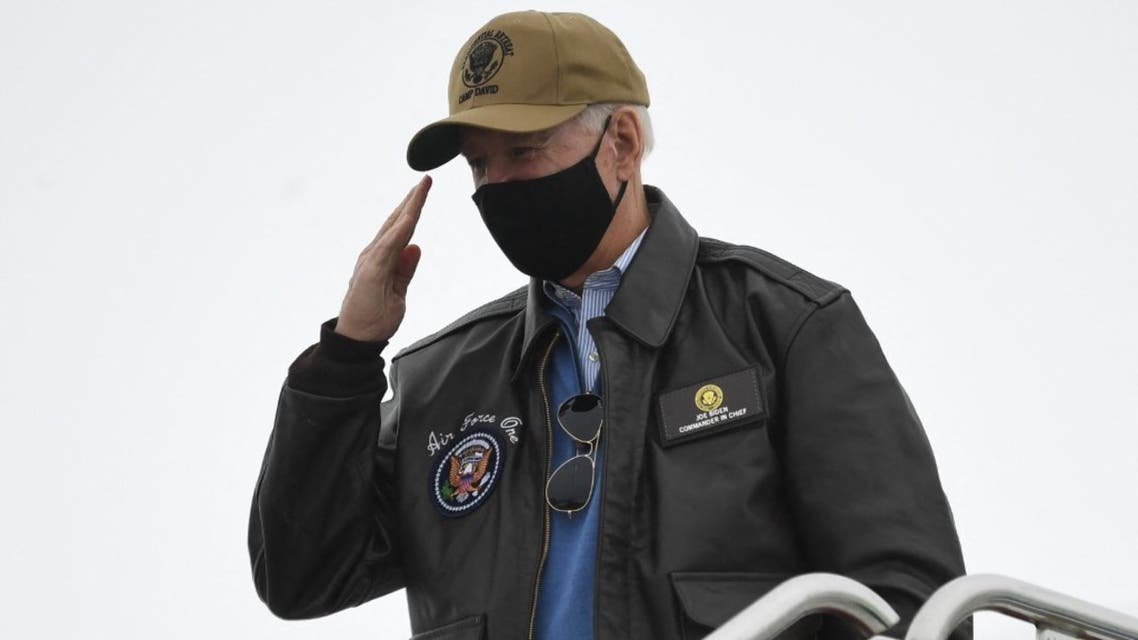 US President Joe Biden boards Air Force One prior to departure from Hagerstown Regional Airport in Hagerstown, Maryland, February 15, 2021. (AFP)