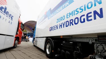 A new hydrogen fuel cell truck made by Hyundai is pictured ahead of a media presentation for the zero-emission transport of goods at the Verkehrshaus Luzern (Swiss Museum of Transport) in Luzern, Switzerland, on October 7, 2020. (Reuters)