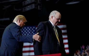 President Donald Trump walks with Talk show host Rush Limbaugh on the eve of the US mid-term elections at a campaign rally in Missouri, Nov. 5, 2018. (Reuters)
