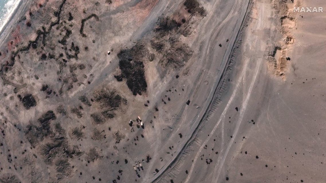 Close up of revetments and storage areas removed along an area known as Finger 6, at Pangong Tso, in this handout satellite image provided by Maxar dated February 16, 2021. (Reuters)