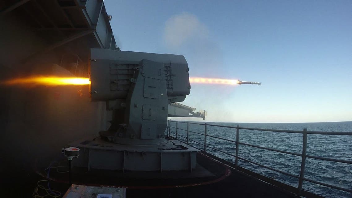 This US Navy photo obtained May 3, 2018 shows the Nimitz-class aircraft carrier USS Abraham Lincoln (CVN 72)as it launches a RIM-116 test rolling airframe missile during Combat Systems Ship Qualification Trials (CSSQT) on May 1, 2018 in the Atlantic Ocean.
