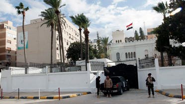 A general view of security in front of the Egyptian embassy in Tripoli, Libya, Jan. 25, 2014. (Reuters)