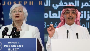 Combination photo shows US Treasury Secretary Janet Yellen and Saudi Finance Minister Mohammed al-Jadaan. (Reuters)