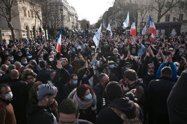 Supporters of the movement Generation Identity gather during a demonstration Saturday, February 20, 2021 in Paris. (AP)