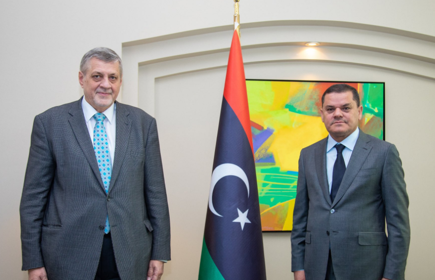 Libyan government chief Abd al-Hamid al-Dabaiba and UN envoy Jan Kubisch (Twitter)