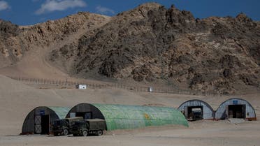 Military trucks are parked outside the storage facilities at a supply depot in Leh, in the Ladakh region, September 15, 2020. (Reuters/Danish Siddiqui)