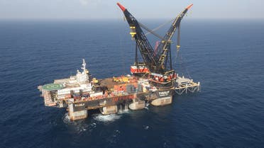 A file photo of an aerial view shows the newly arrived foundation platform of Leviathan natural gas field, in the Mediterranean Sea, off the coast of Haifa, Israel January 31, 2019. (Marc Israel Sellem/Pool via Reuters)