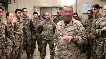 Marine General Kenneth McKenzie, head of U.S. Central Command, speaks with U.S. troops while visiting Forward Operating Base Fenty in Jalalabad, Afghanistan, September 9, 2019. REUTERS/Phil Stewart