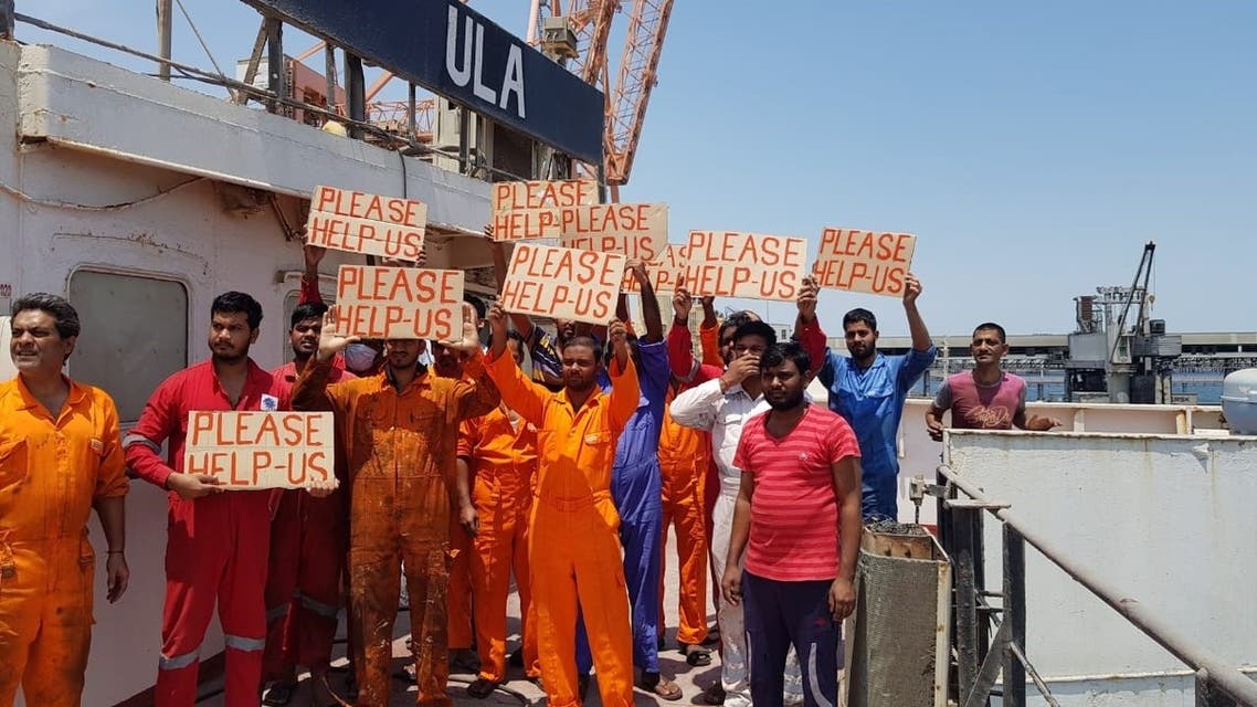 Onboard the vessel M/V Ula in Kuwait,19 abandoned seafarers have been on hunger strike in protest over unpaid wages backdated for more than a year. (Supplied)