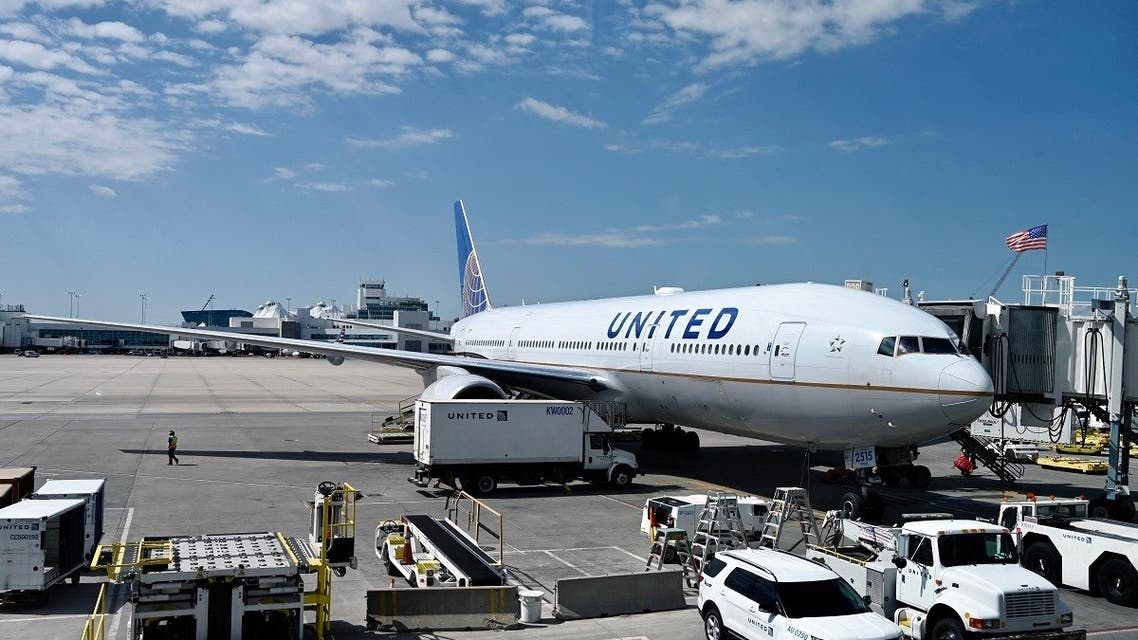 A Boeing 777/200 of United Airlines is seen at the gate at Denver International Airport (DIA) on July 30, 2020, in Denver, Colorado. (AFP)