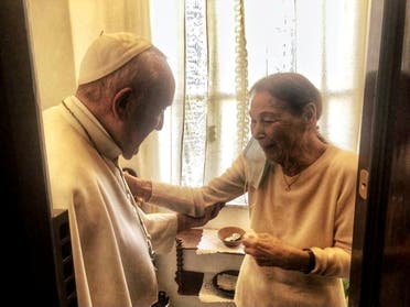 Pope Francis meets with poetess and Holocaust survivor, Edith Bruck, in Rome, Italy, February 20, 2021. (Vatican Media via Reuters)
