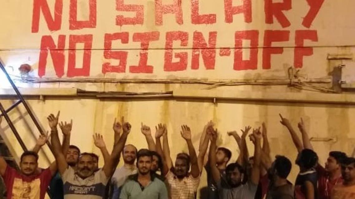 Onboard the vessel M/V Ulain Kuwait,19 abandoned seafarers have been on hunger strike in protest over unpaid wages backdated for more than a year. (Supplied)