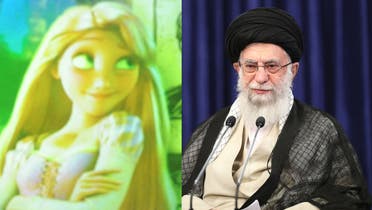 Combination photo shows the charachter Rapunzel from the Disney animated film Tangled on the left, Iran's Supreme Leader Ali Khamenei on the right. (AFP)