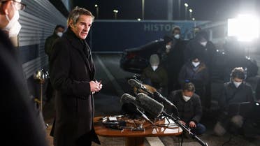 International Atomic Energy Agency (IAEA) Director General Rafael Grossi addresses the media upon his arrival from Tehran, at Vienna International Airport in Schwechat, Austria February 21, 2021. (Reuters)