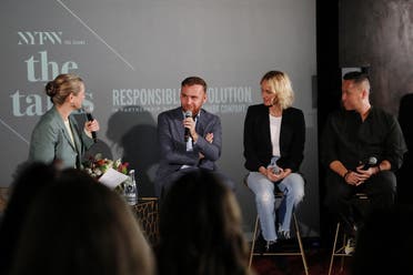  Journalist Dana Thomas, Dean of Fashion at Parsons School of Design, Burak Cakmak, IMG Model & Activist, Amber Valetta and Designer Phillip Lim speak on the 'Responsible Revolution' panel in partnership with The Woolmark Company during NYFW: The Shows at Spring Studios on September 06, 2019 in New York City. (AFP)