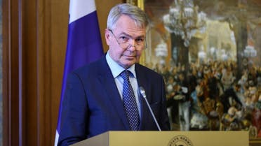 A file photo of Finnish FM Pekka Haavisto attends a press conference with his Russian counterpart in Saint Petersburg, February 15, 2021. (Russian Foreign Ministry/AFP)