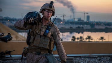 In this Saturday, Jan. 4, 2020, photo, a US Marine during the reinforcement of the US embassy compound in Baghdad, Iraq. (AP)