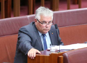 Senator Rex Patrick listens to a speaker in the Senate in Parliament House in Canberra, Australia, on Tuesday, Feb. 25, 2020. (AP)