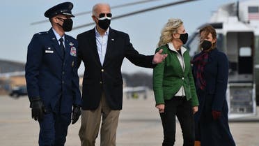 US President Joe Biden and First Lady Jill Biden arrive to board Air Force One at Joint Base Andrews, Feb. 26, 2021. (AFP)