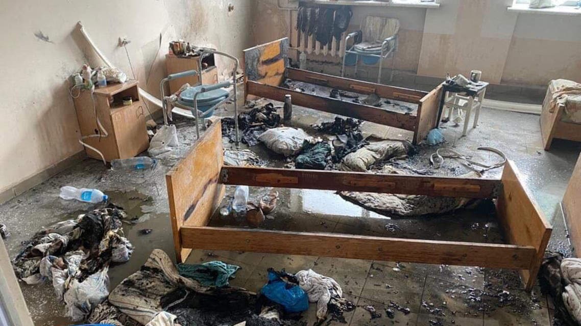 A view of a ward of hospital in western Ukrainian city of Chernivtsi after fire was caused by a blast on February 27, 2021. (AFP)