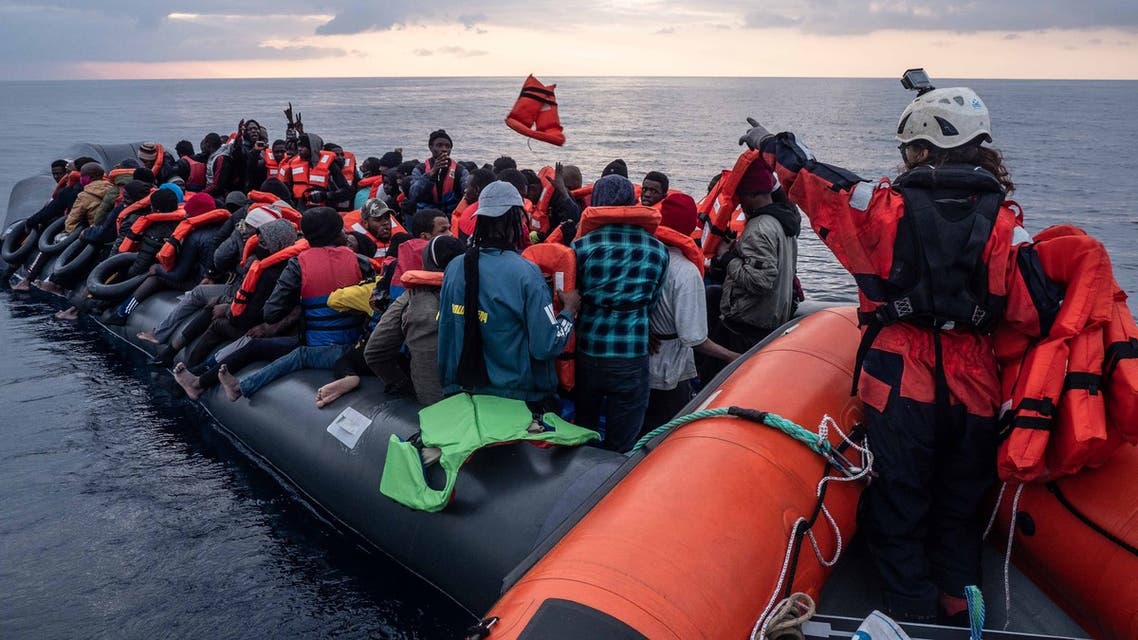 German NGO Sea Watch rescues migrants on a rubber dinghy off the coast of Libya. (Sea Watch via Twitter)