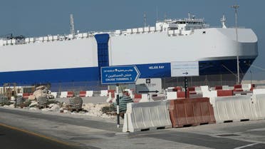 The Israeli-owned cargo ship, Helios Ray, sits docked in port after arriving earlier in Dubai, United Arab Emirates, Sunday, February 28, 2021. (AP)