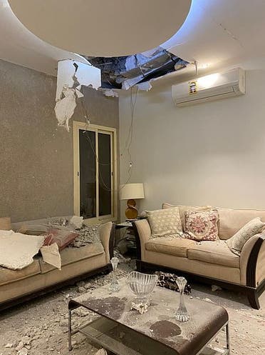 The Saudi Press Agency (SPA) released pictures from the home of a Saudi citizen in a residential neighborhood in the city of Riyadh, showing shrapnel of the intercepted ballistic missile “launched by the terrorist Houthi militia on the capital” on Saturday. (SPA)