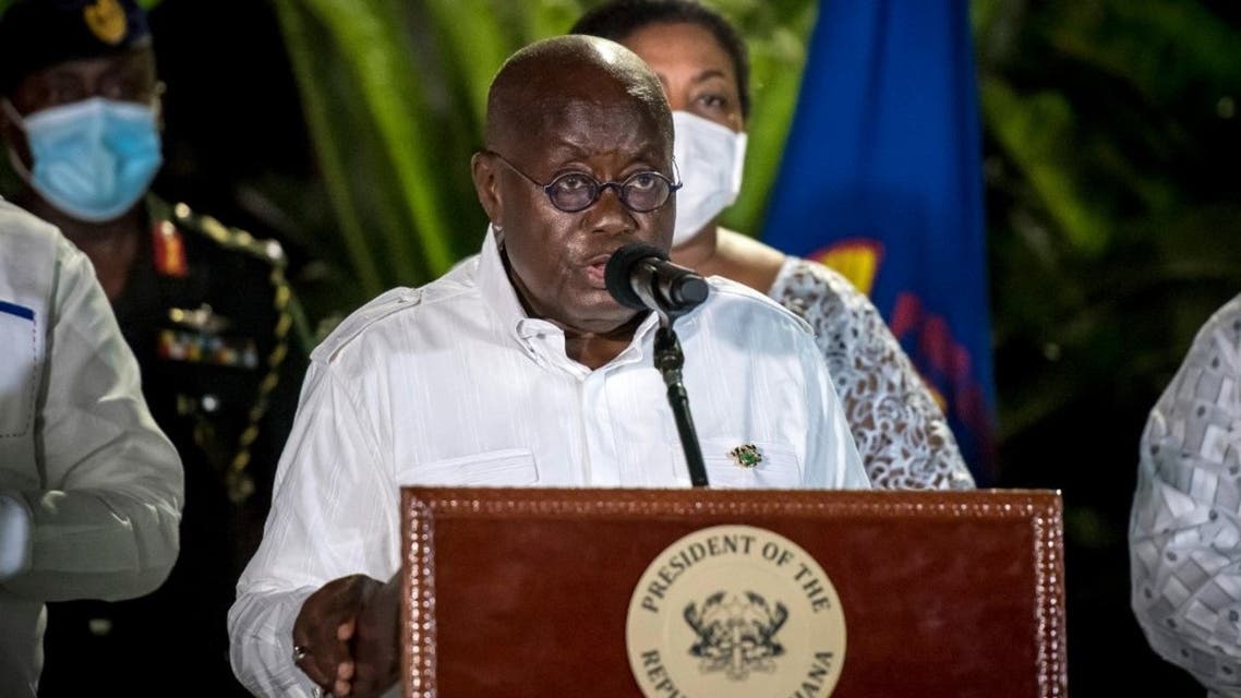 Nana Akufo-Addo gives a speech after being declared president of Ghana by the Electoral Commission (EC) in Accra on December 9, 2020. (AFP)
