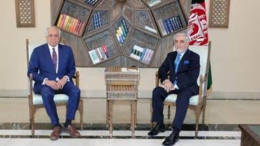 US envoy for peace in Afghanistan Zalmay Khalilzad meets Abdullah Abdullah, Chairman of the High Council for National Reconciliation in Kabul, Afghanistan, on March 1, 2021. (Reuters)