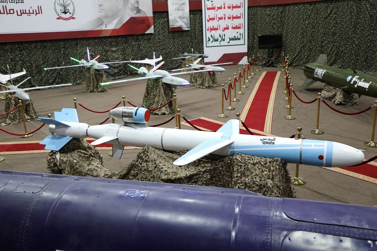 Missiles and drone aircraft are seen on display at an exhibition at an unidentified location in Yemen in this undated handout photo released by the Houthi Media Office, Sept. 17, 2019. (Reuters)