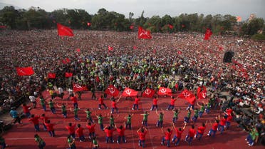 Activists of Communist Party of Nepal (Maoist) perform on a stage during a mass protest rally in Katmandu, Nepal, Saturday, May 1, 2010. (File photo: AP)
