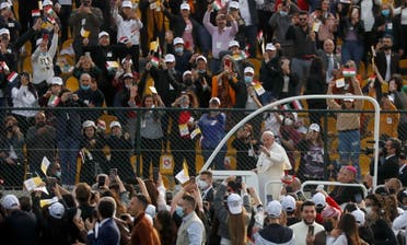 Pope Francis arrives to hold a Mass at Franso Hariri Stadium in Erbil, Iraq, March 7, 2021. (File photo: Reuters)