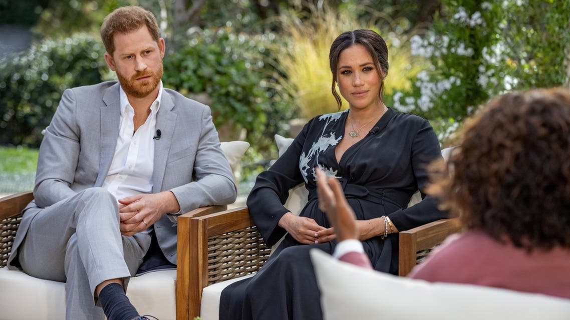 FILE PHOTO: Meghan, Duchess of Sussex, gives an interview to Oprah Winfrey in this undated handout photo. Harpo Productions/Joe Pugliese/Handout via REUTERS/File Photo