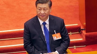 Chinese President Xi Jinping attends a plenary session of China's National People's Congress (NPC) the Great Hall of the People in Beijing, Monday, March 8, 2021. (AP)