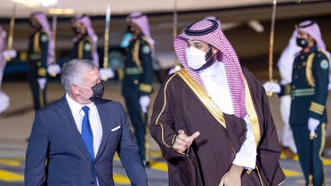 ولي العهد الأمير محمد بن سلمان السعودية يستقبل العاهل الأردني الأردن الملك عبدالله الثاني في 8 مارس 2021