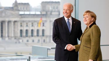 German Chancellor Angela Merkel and then-U.S. Vice President Joe Biden shake hands after a statement to the media before talks in Berlin February 1, 2013. (File photo: Reuters)