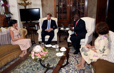 Britain's Prince Harry, Duke of Sussex and Meghan, Duchess of Sussex, meet with South Africa's President Cyril Ramaphosa and his wife Tshepo Motsepe at Presidential Official Residence in Pretoria, South Africa, October 2, 2019. (Reuters)