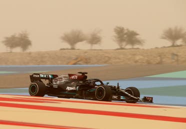 Mercedes’ Lewis Hamilton in action during testing at the Bahrain International Circuit, Sakhir, Bahrain, on March 12, 202. (Reuters)