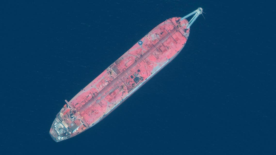 This handout satellite image obtained courtesy of Maxar Technologies on July 19, 2020 shows a close up view of the FSO Safer oil tanker on June 19, 2020 off the port of Ras Isa. The United Nations held an unusual session July 15, 2020 to express fears of catastrophe if a decaying oil tanker abandoned off Yemen's coast with 1.1 million barrels of crude on board ruptures into the Red Sea. A breach of the 45-year-old FSO Safer, anchored off the port of Hodeida, would have disastrous results for marine life and tens of thousands of impoverished people who depend on fishing for their livelihood. The UN Security Council said it had sent details of a plan for an inspection team to conduct light repairs and determine the next steps to the Iran-backed Huthi rebels, who control Hodeida, on Tuesday.