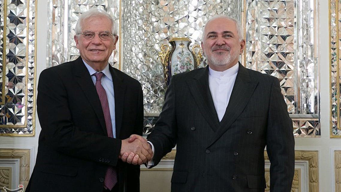 Iranian Foreign Minister Javad Zarif shakes hands with High Representative of the EU for Foreign Affairs and Security Policy and Vice-President of European Commission Josep Borrell in Tehran, Iran, February 3, 2020. Tasnim News Agency/Handout via REUTERS ATTENTION EDITORS - THIS IMAGE WAS PROVIDED BY A THIRD PARTY