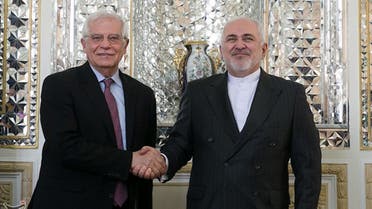 Iranian Foreign Minister Javad Zarif shakes hands with High Representative of the EU for Foreign Affairs and Security Policy and Vice-President of European Commission Josep Borrell in Tehran, Iran, February 3, 2020. Tasnim News Agency/Handout via REUTERS ATTENTION EDITORS - THIS IMAGE WAS PROVIDED BY A THIRD PARTY