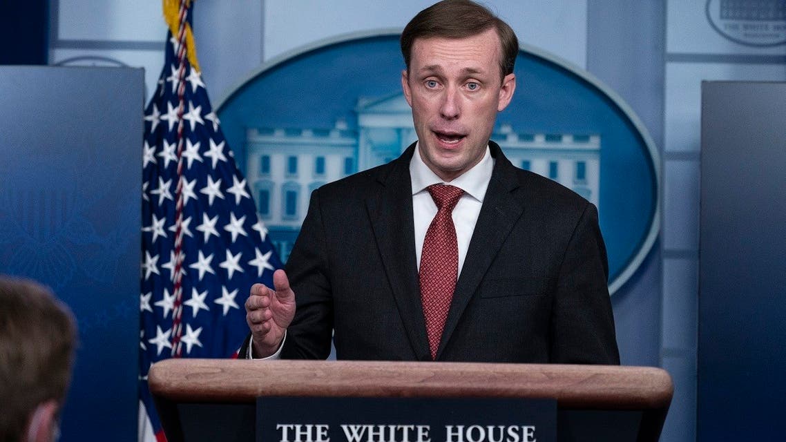 National Security Adviser Jake Sullivan speaks with reporters at the White House, March 12, 2021. (AP)