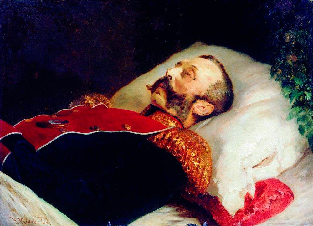 لوحة تجسد الإمبراطور ألكسندر الثاني على فراش الموت
