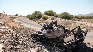 A damaged tank stands abandoned on a road near Humera, Ethiopia. (File photo: AFP)