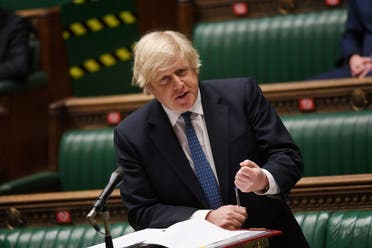 A file photo shows British Prime Minister Boris Johnson speaks during the weekly question time debate at the House of Commons in London, Britain March 10, 2021. (UK Parliament/Jessica Taylor/Handout via Reuters)